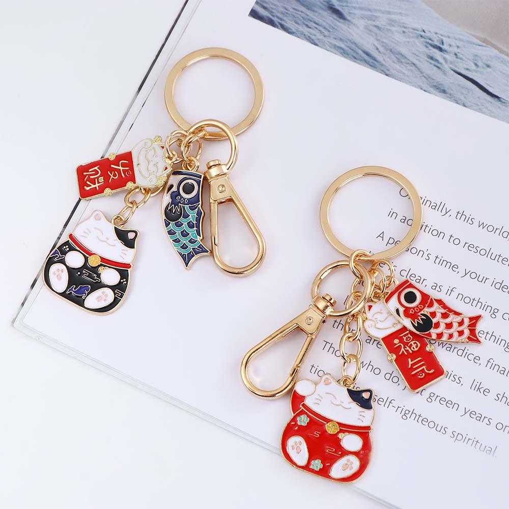 Children Maneki Neko Decoration Carp Streamer Women Key Chain Japanese Style Pendant Car Key Ring