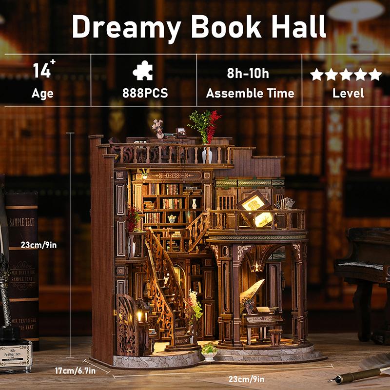 DIY Dream Study Book Nook - Wooden 3D Puzzle Bookend Kit, Creative Handmade Bookshelf Insert Model House Gift