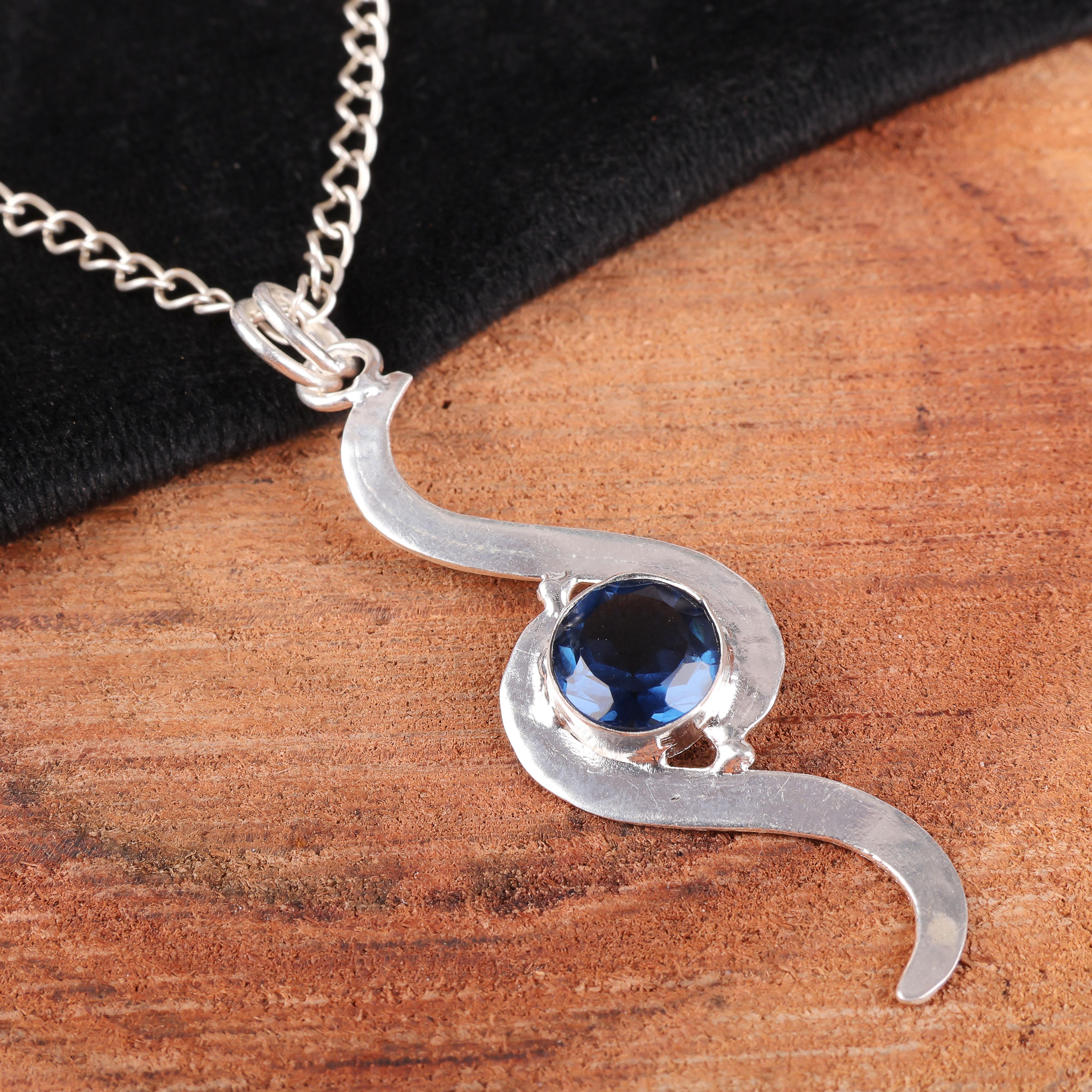 

Подвеска London Blue Topaz, ювелирные изделия из стерлингового серебра 925 пробы с драгоценными камнями, подвеска ручной работы, на День благодарения 2.59 Inches синий