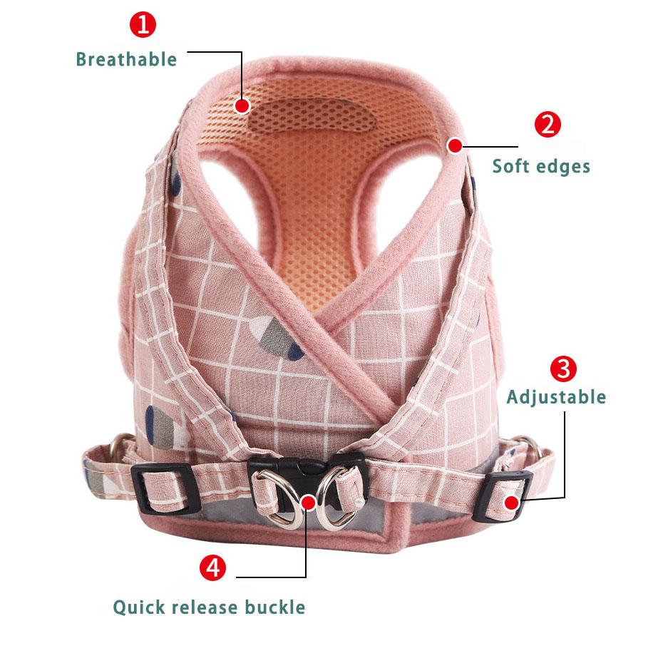 Dog Vest Chest Harness with Leash Reflective Breathable Cat Dog Chest Harness Cute Printed Comfortable Mesh Pet Tow Leash