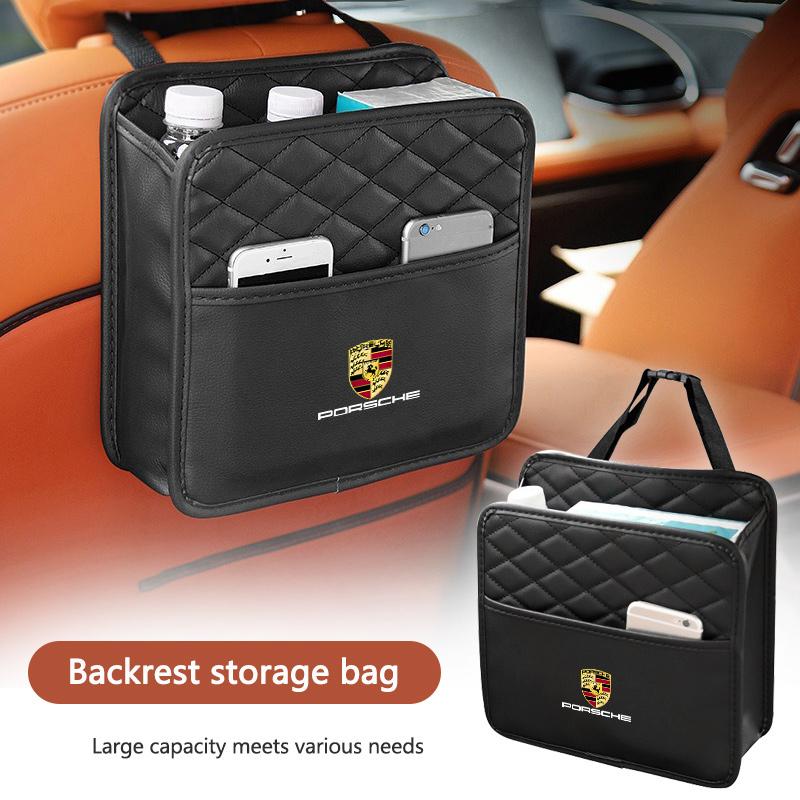 Car Seat Back Storage Bag Tissue Box Trash Can  Large Capacity Storage For Porsche 911 718 Taycan Panamera Cayenne Macan Cayman
