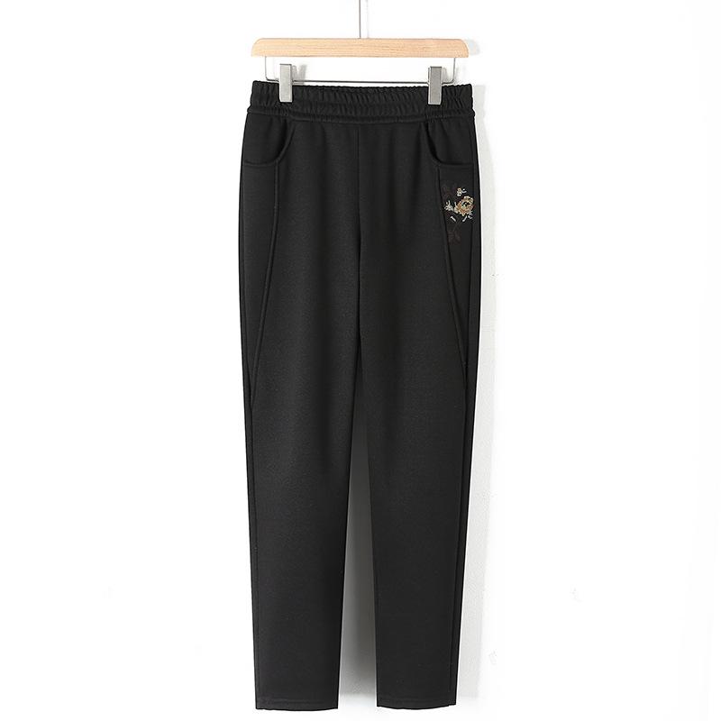 Mom's Versatile Plus Velvet Elastic Waist Straight Leg Pants - Thickened Winter Trousers for Middle-Aged and Elderly Women