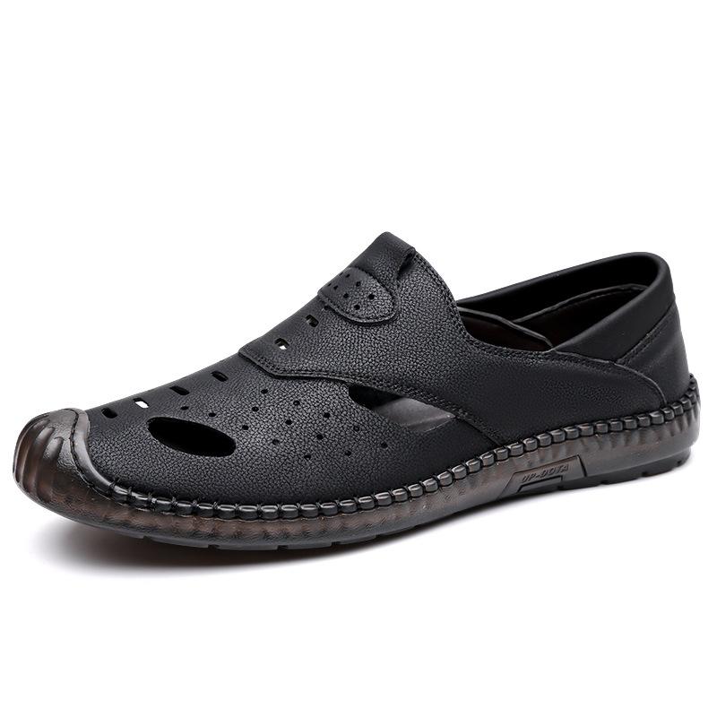 2025 Summer New Men's Leather Sandals Handmade On-line Soft Leather Soft Sole Hollow Breathable Casual Shoes 2025
