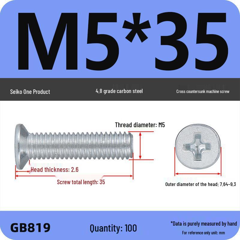 GB819 Zinc-Plated Carbon Steel Phillips Countersunk Screws: M2-M10