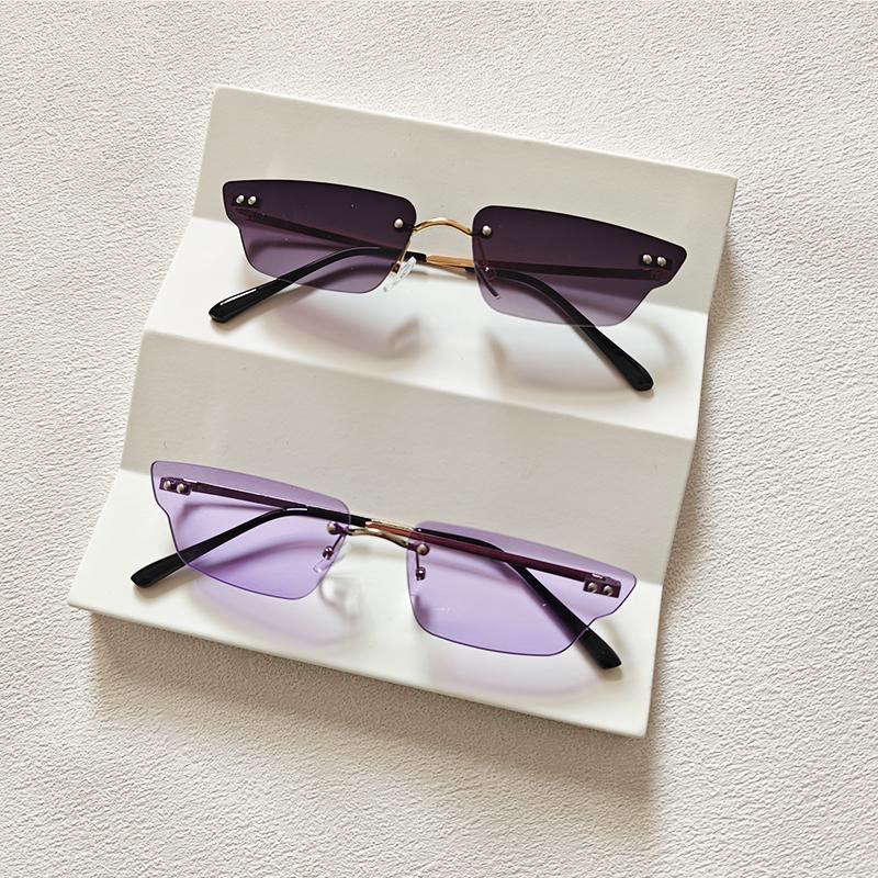 2pcs/Set Rimless Rectangle Women Fashion Sunglasses Designer Trendy Small Frame Summer Style Sun Glasses Outdoor Accessory