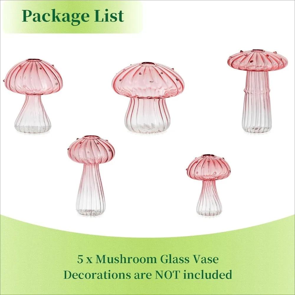 5Pcs Glass Mushroom Flower Vase Cute Colored Glass Vase Unique Bud Small Vase Flowers, Aesthetic Decorative Vases for Home Decor