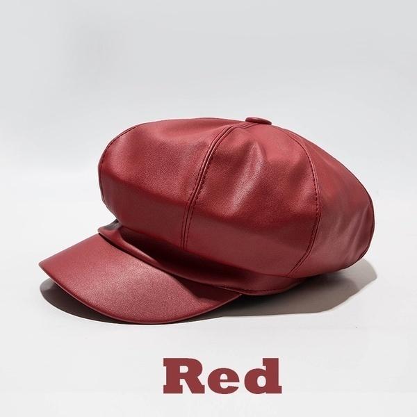Osmihranný baret z PU kůže Podzim Zima Dámský Jednobarevný Barety Baseballová čepice Dámský Vysoce kvalitní Newsboy Cabbie Beanie