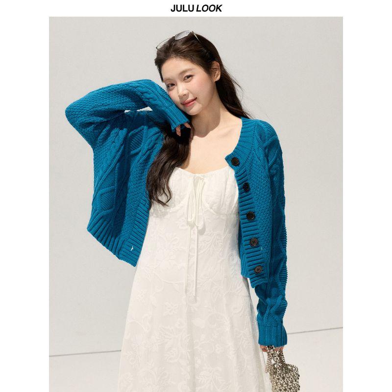 

Julu Studio Romantic Escape Plus-Size mm Cable Knit Sweater Coat/Strap Dress Plus-Size Set Indigo Sweater Jacket M