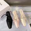 Gentle fairy Mary Jane shoes 2025 French temperament socialite bow square head light mouth empty evening sandals