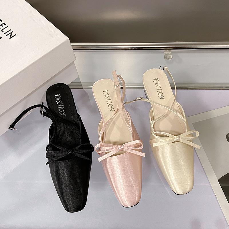 Gentle fairy Mary Jane shoes 2025 French temperament socialite bow square head light mouth empty evening sandals