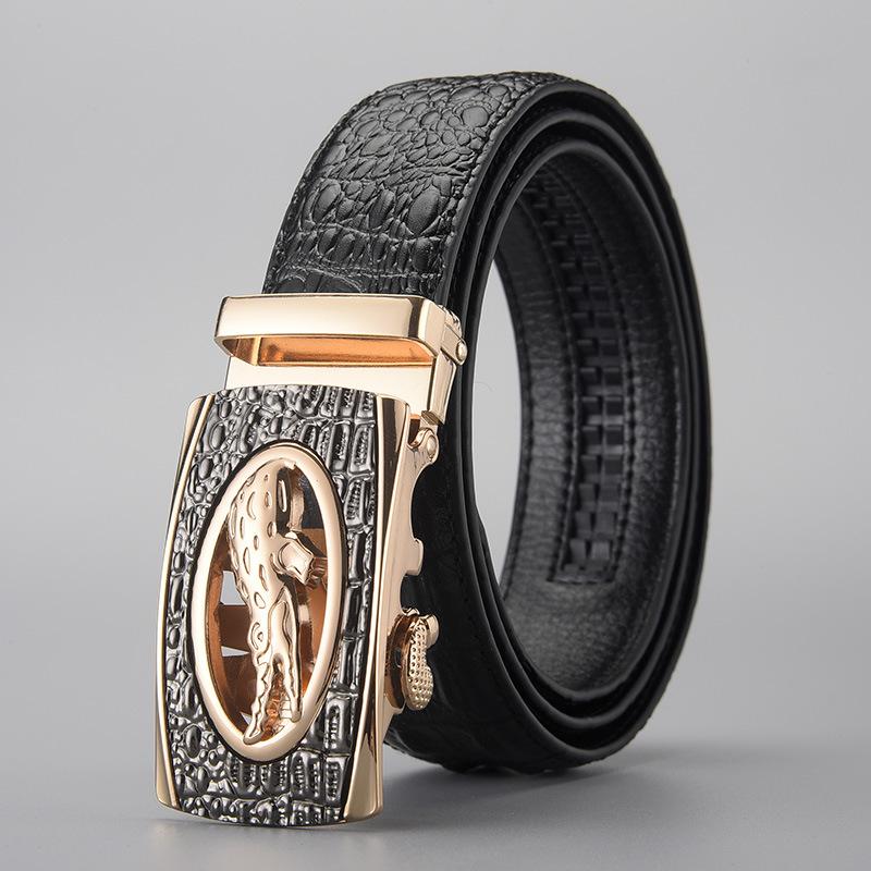 Belt Men'S Business High-End Leather Alligator Pattern Automatic Buckle Belt Embossing