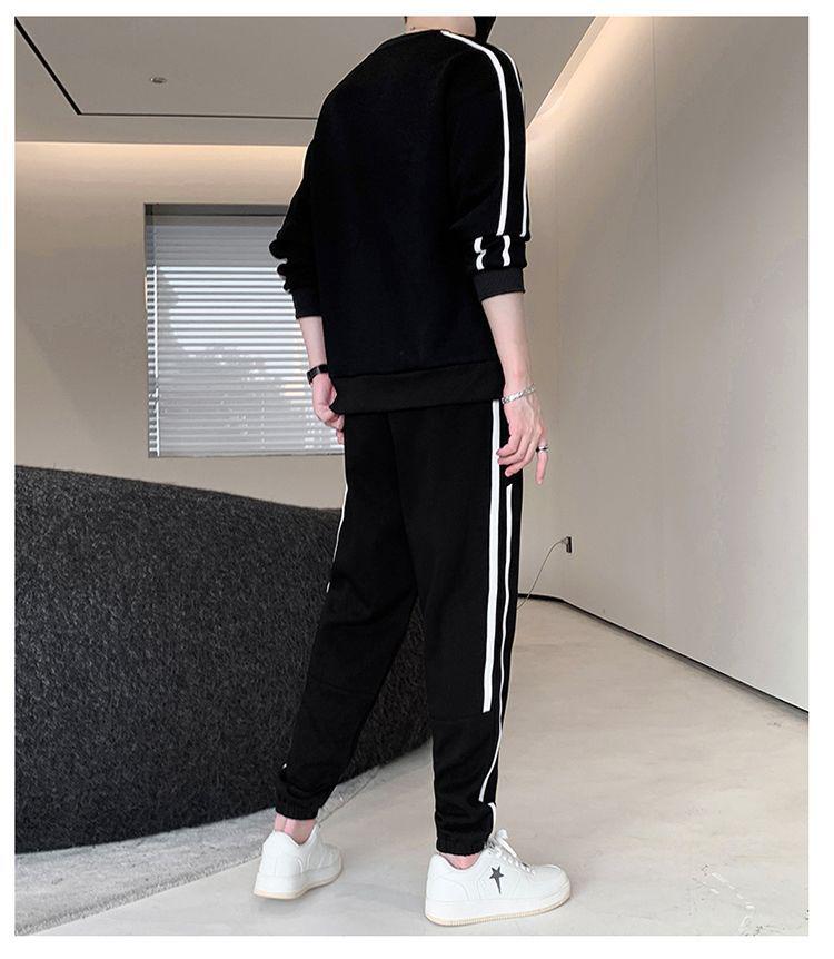 Męski Modny Zestaw Dwuczęściowy Bluza z Okrągłym Dekoltem i Spodnie Dresowe na Jesień/Zimę