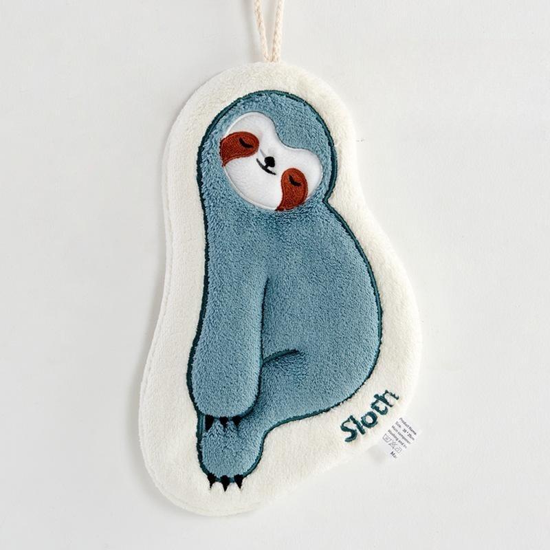 Cute Sloth Hanging Hand Towel Thickened Coral Velvet Absorbent Quick Drying Towel Bathroom Kitchen Supplies