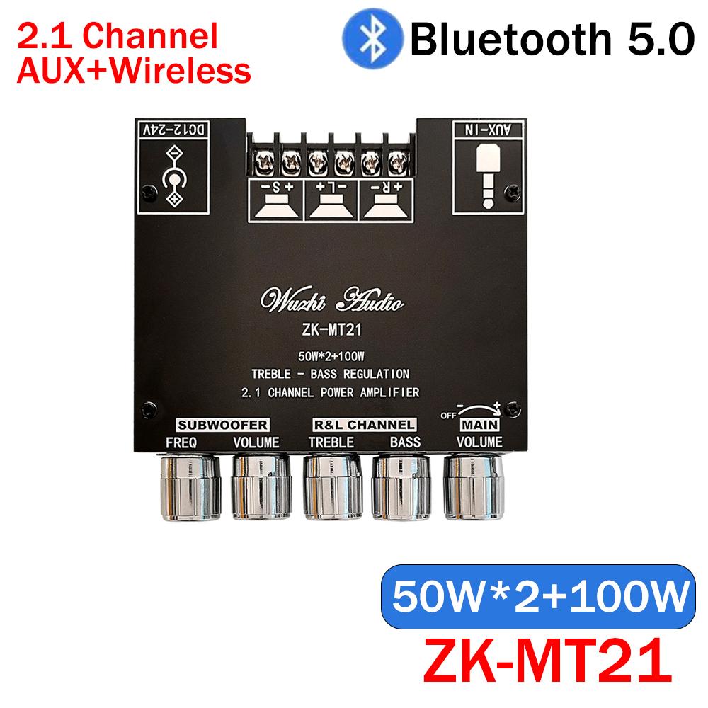 ZK-MT21 2x50W+100W 2.1 Channel Bluetooth 5.0 Subwoofer Digital Power Amplifier Board AUX 12V 24V Audio Stereo Bass Amp for Home