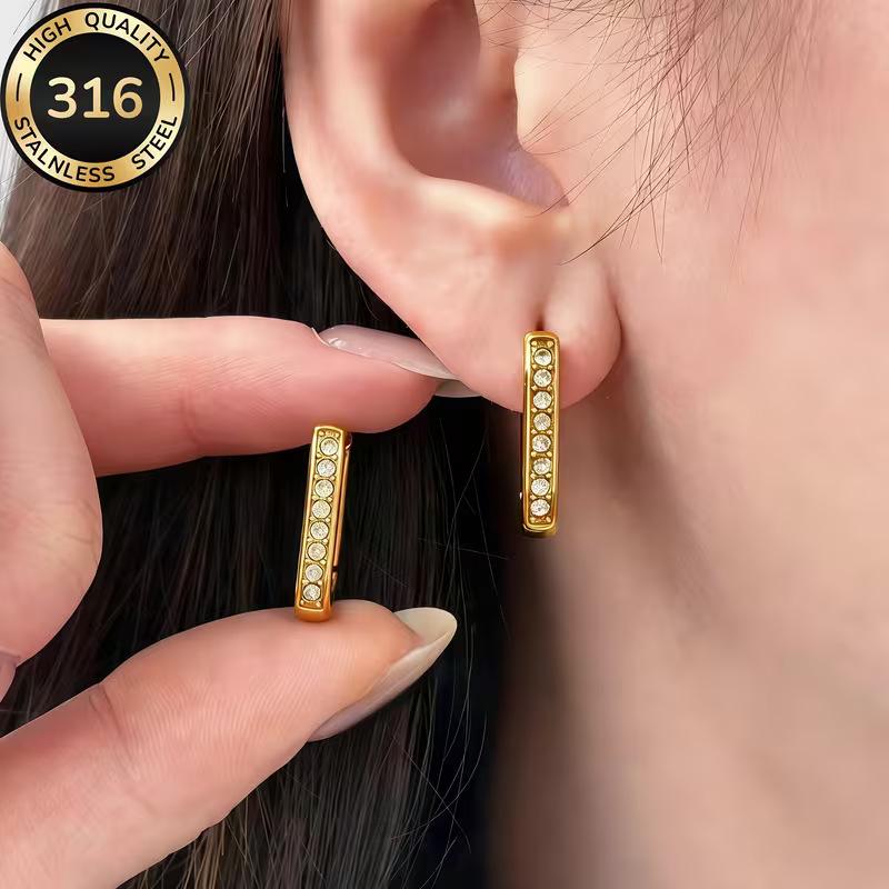 Trendy Minimalist 316L Stainless Steel Rhinestone Rectangular Earrings