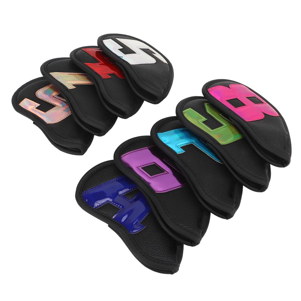 9PCS Golf Club Head Covers Waterproof PU Numbered Golf Club Head Protector for Outdoor Black