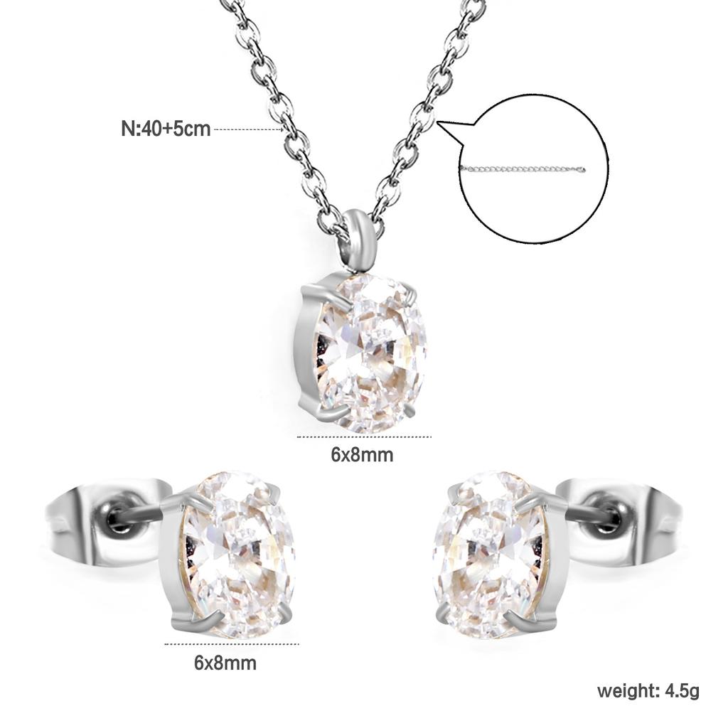 Square White Zircon Earrings And Necklace Set Classic Versatile Women's Jewelry Fade Resistant