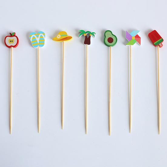 100PCS Disposable Cocktails Picks, Natural Bamboo Stick, with Beach Fruits Palm Trees Decoration, Fruit Picks for Parties And Picnic Plating