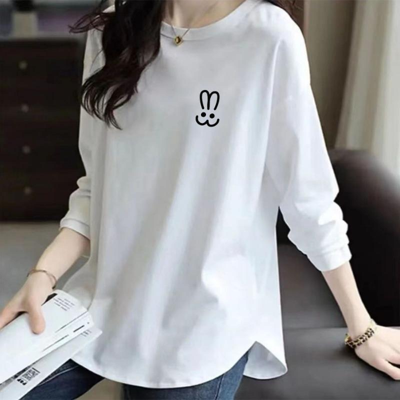 Pure Cotton Spring and Summer Thin Sweet T-shirt Fashionable Bottoming Shirt for Women New Long-sleeved Top