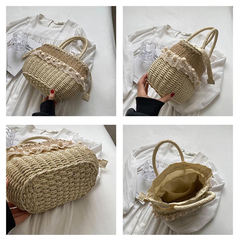Sac fourre-tout tissé bohème féminin pour femmes, sacs à main et pochettes en paille pour la plage, été, mode féminine