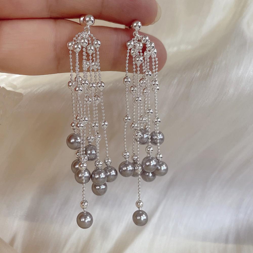 

French Retro Pearl Tassel Earrings - Elegant, Light Luxury for Women