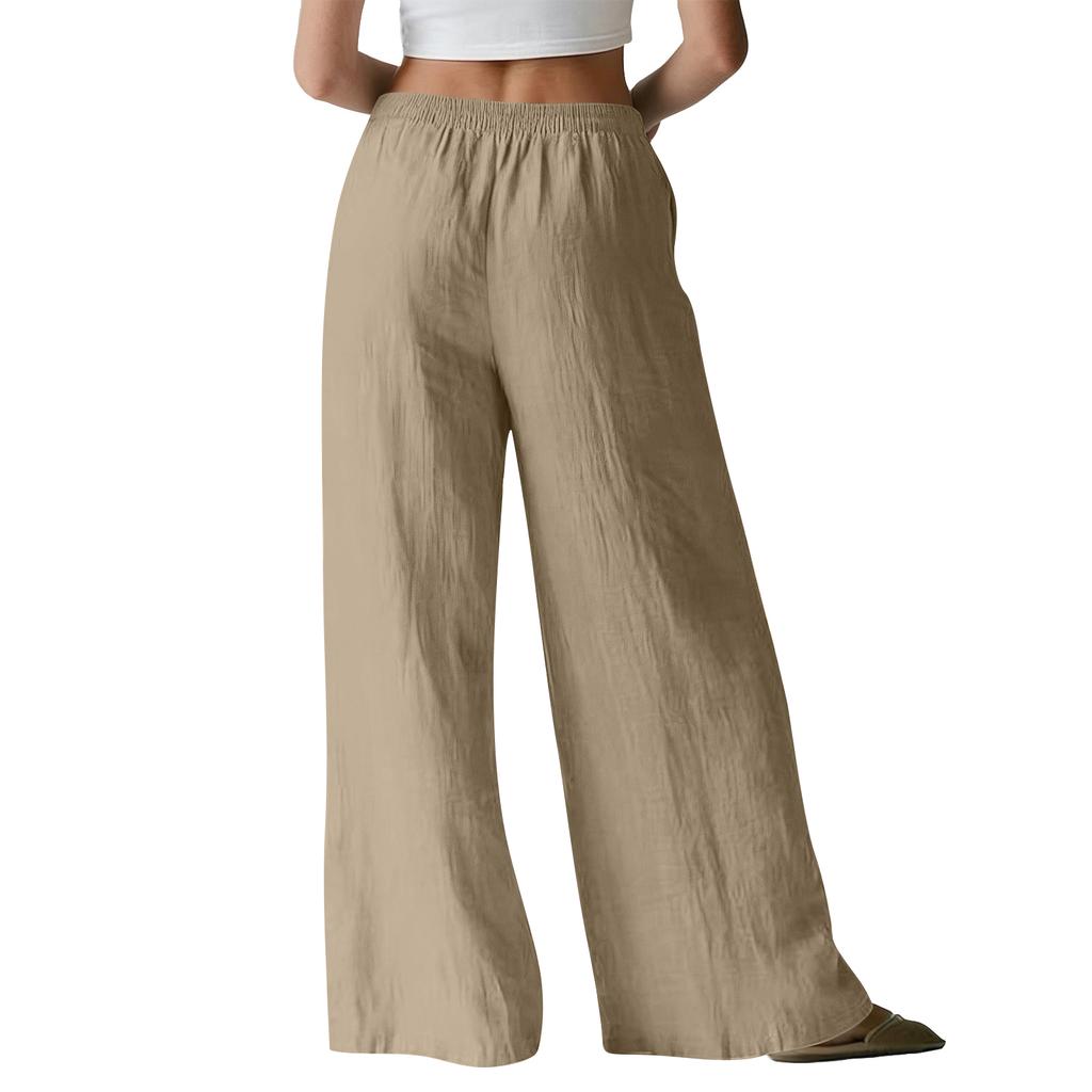 Women Loose Fit Straight Leg Casual Long Pants with Pockets Elastic Waist Lightweight Relaxed Trousers for Daily Wear
