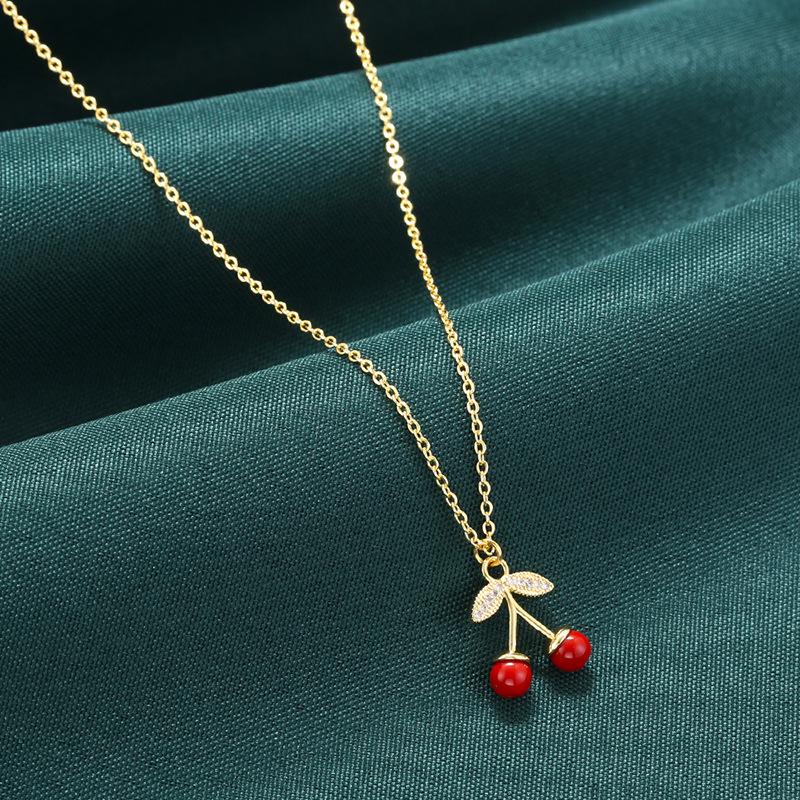Fruit Cherry Cherry Pendant Necklace Femininity Sweet Oil Dripping Collarbone Chain Vl635