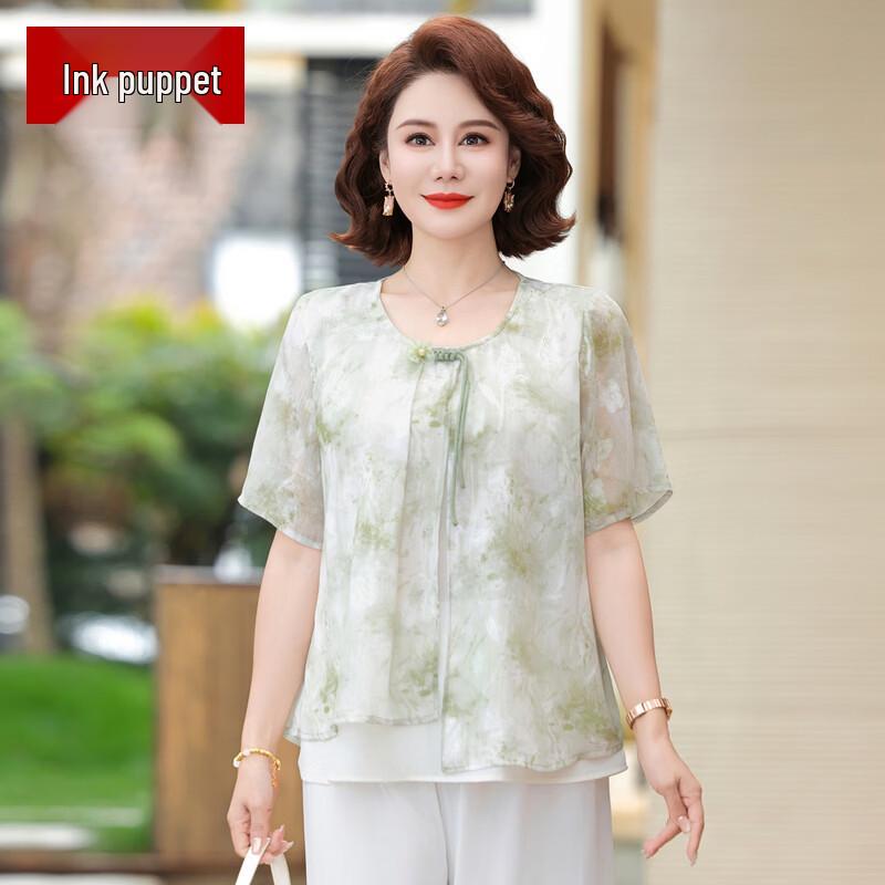 Elegant New Chinese Style Floral Mid-Sleeve Blouse XL