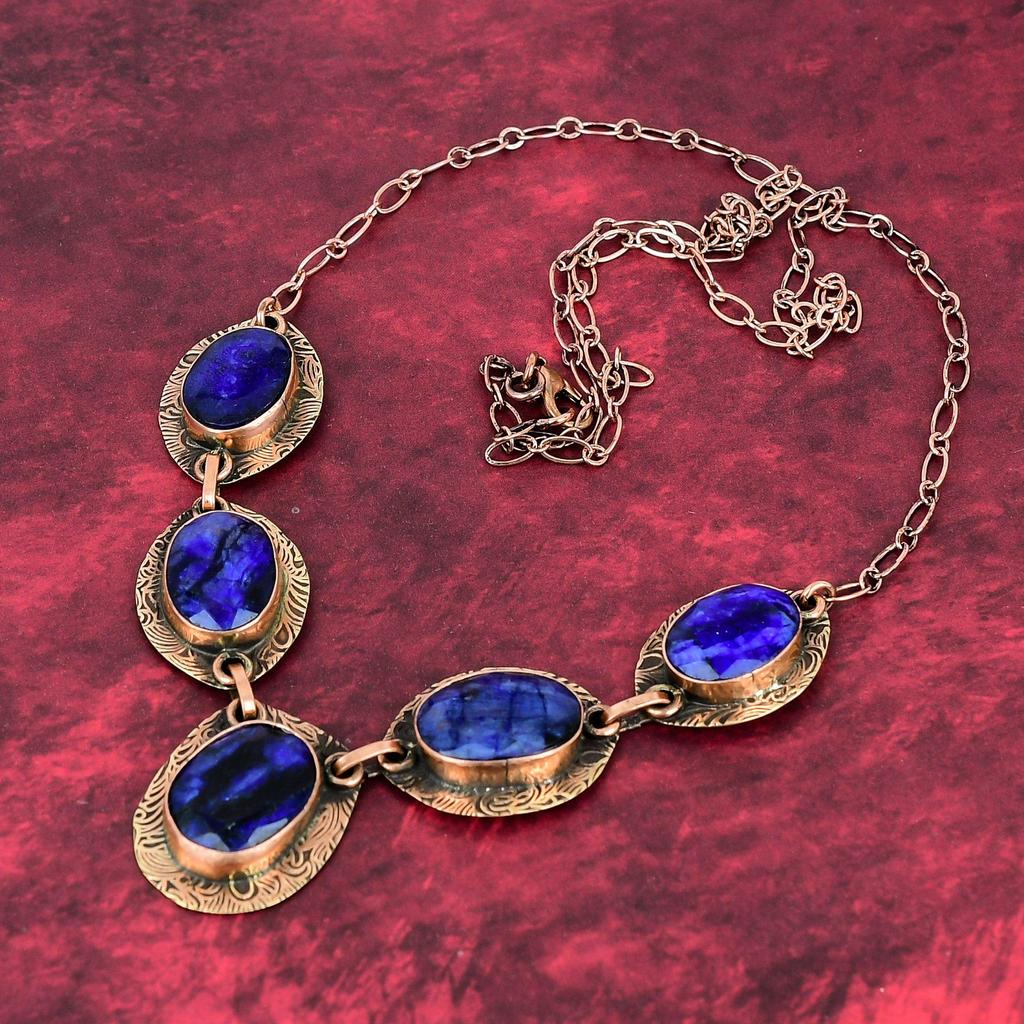Faceted Blue Sapphire Necklace Copper Necklace Adjustable Chain Necklace Copper Jewelry Handmade Gemstone Necklace Ethnic Jewelry For Gifts