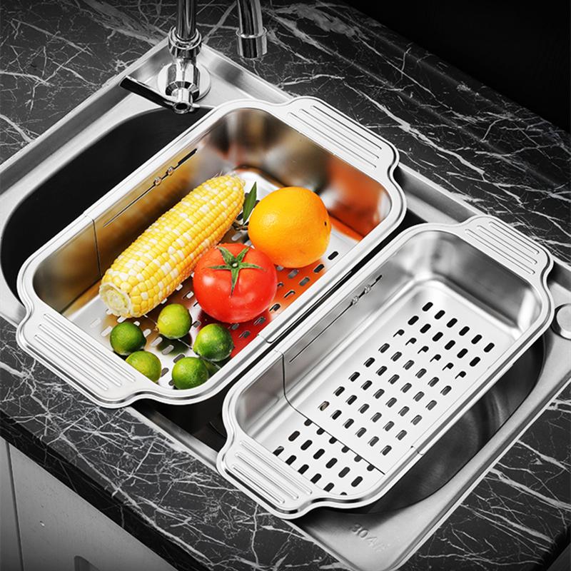 LFGB Certification 304 Stainless Steel Kitchen Sink Strainer Scalable Vegetable Meat Washing Basin Home Tableware Container6