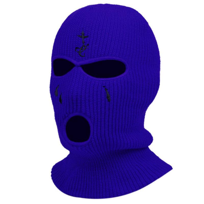 Cross Embroidery Ski Mask Winter Balaclava Hat 3-Hole Knitted Full Face Cover Neck Gaiter Warm Beanie For Outdoor Sport