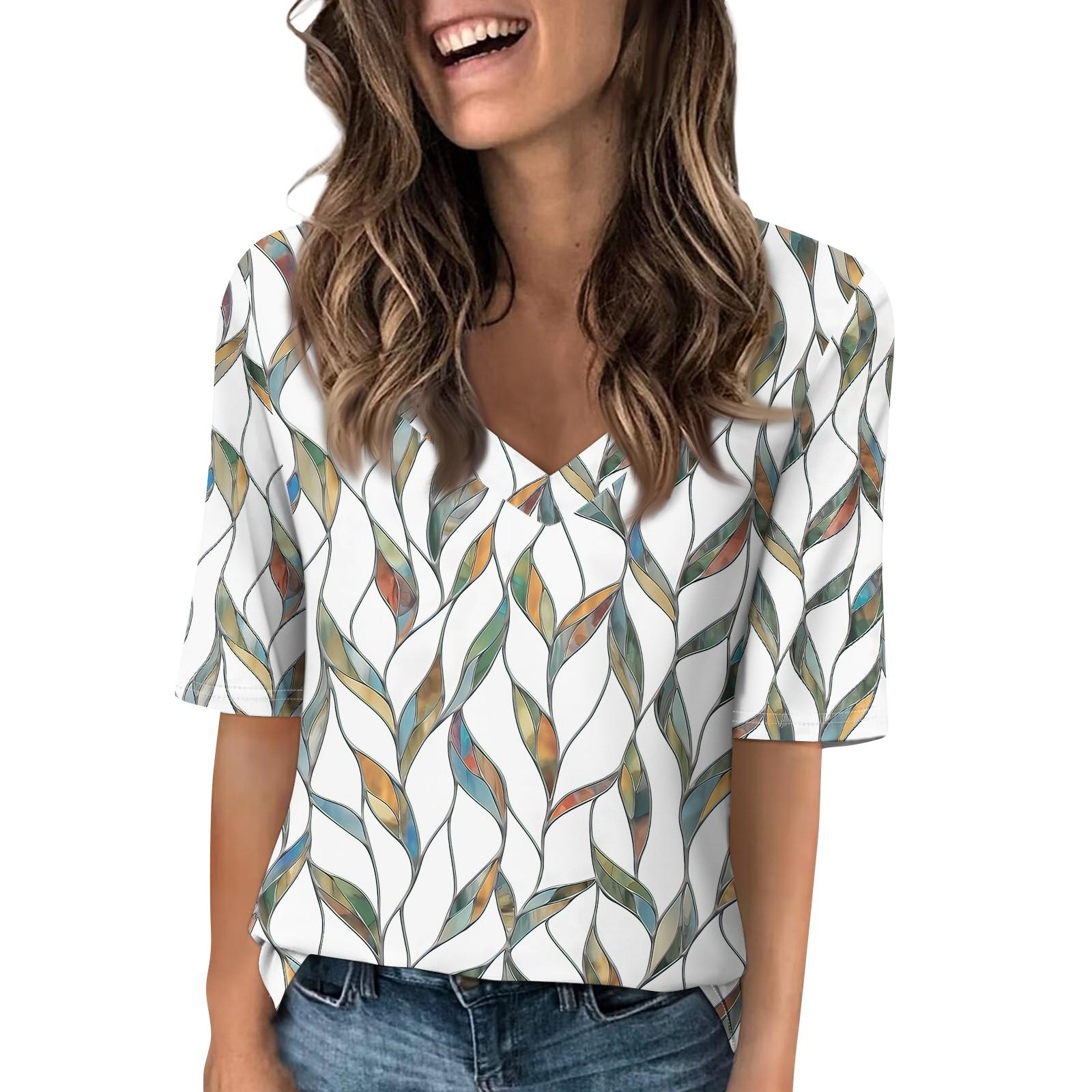 

Рубашки для женщин, модные футболки с v-образным вырезом, повседневные летние футболки с принтом, футболка, блузка, топы с короткими рукавами для женщин XL белый