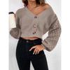 V Neck Single Breasted Drop Shoulder Solid Knit Cardigan