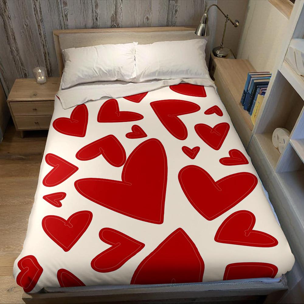 Romantische Crème Rood Hart Flanellen Deken Warm Zacht Halloween Kerst Bank Warm Gezellig Decoratief Decor Cadeau Voor Elk Seizoen