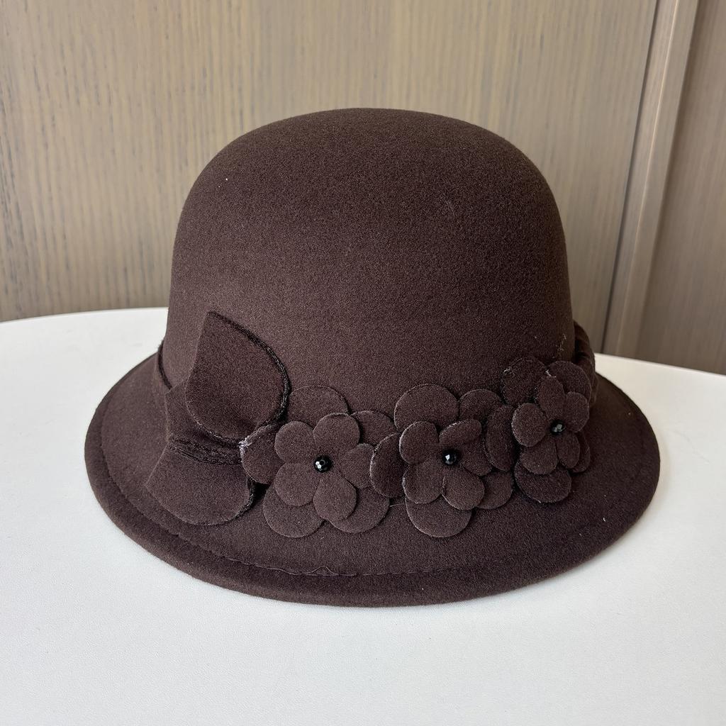 Autumn And Winter New Woolen Hat Female Elegance Flower Temperament Small Edge Top Hat Outdoor Travel Versatile Thermal Basin Hat