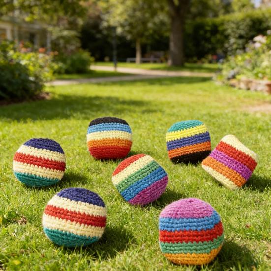 Hand Knitted Footbag Sack Set, Colorful Crochet Juggling Balls for Kids Adults, Soft Filled Sandbags for Balance And Coordination, Outdoor Game Toy