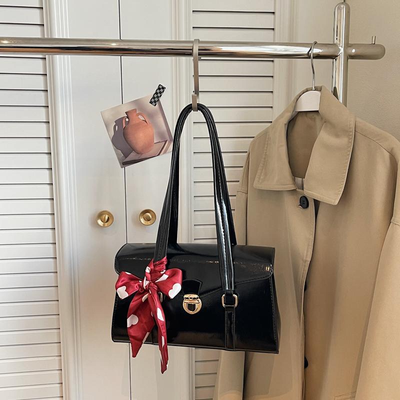 Fashion Ribbons Bow Decoration Shoulder Bag Solid Color Handbag Quality Pu Leather Lady Bag Brand Commute Tote Underarm Bag Red