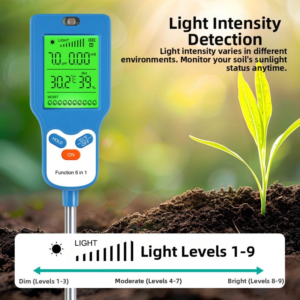 Garden Soil Analyzer Six-in-One Soil Instrument Blue User Friendly Soil Tester Comprehensive Soil Health Tester