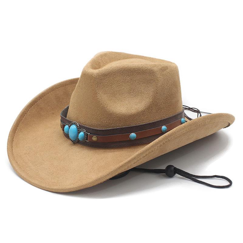 Suede Western Cowboy Top Hat Rolled Edge Vintage Riding Hat Men's and Women's Wool Felt Hat Jazz Hat Sun Hat