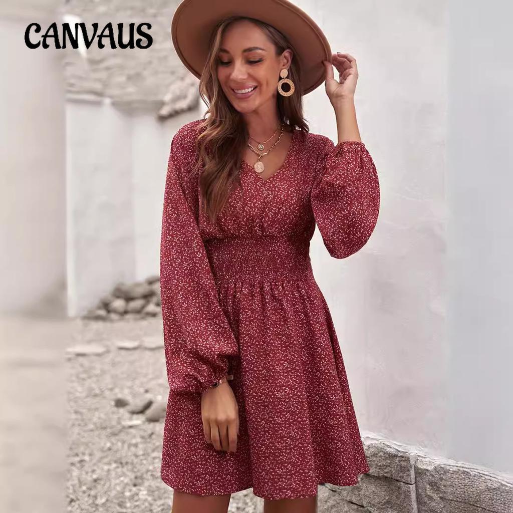 Rochie de damă cu buline teacă cu decolteu în V cu mâneci lungi cu talie plisată Rochii de slăbit