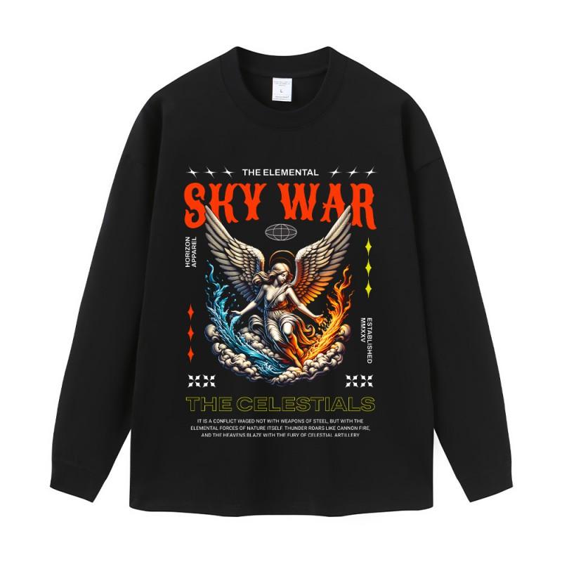 Mens Oversized Washed Cotton Tee With Vintage Dark Angel Print Loose Fit Short Sleeve T-Shirt