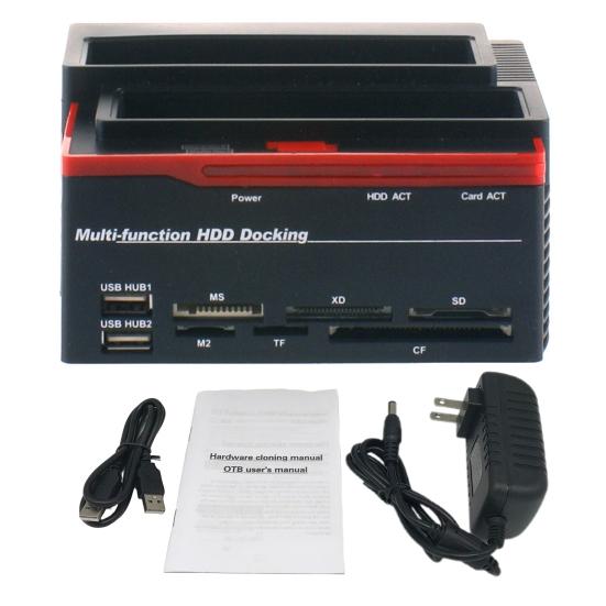 USB2.0 To IDE/SATA Dual-disk Multi-function Hard Disk Dock LED Indicators Card Reader 2xUSB2.0 for WinXP/Vista/7/8/10 Linux MAC OS