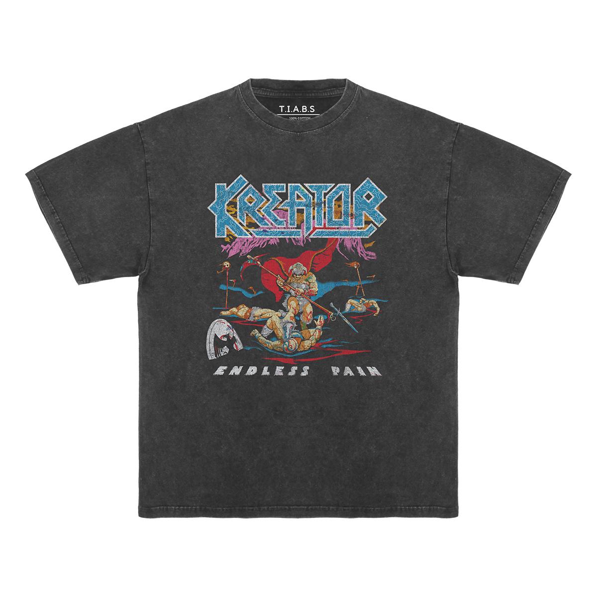

Kreator TShirt Endless Pain S Thrash Metal Sodom Destruction Washed Loose Drop Shoulder Retro Short Sleeve Cotton Mens Shirt S