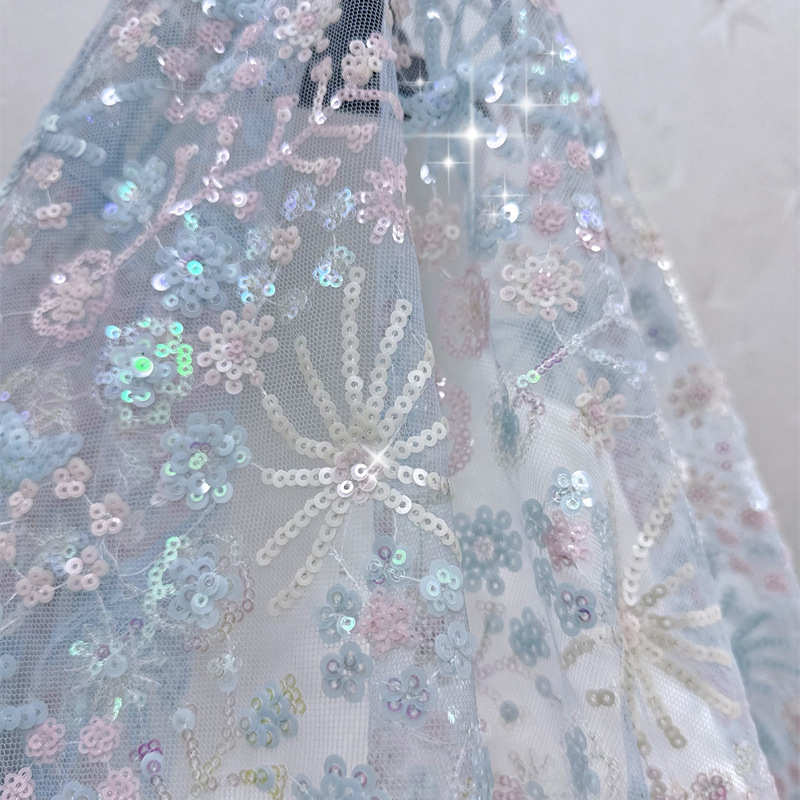 Wedding Dress Fabric New Sky Blue Quality Children's Clothing Stage Costume Cheongsam Sequined Fabric