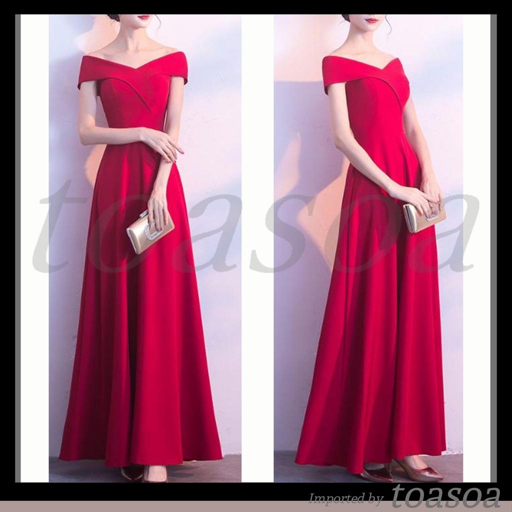 Toa Soa Long Night Work Maxi 01 Dress, Women's, Hostess, Hostess, Cocktail, Outfit, Dress, Flared, Off-the-Shoulder (Size - M, Red)
