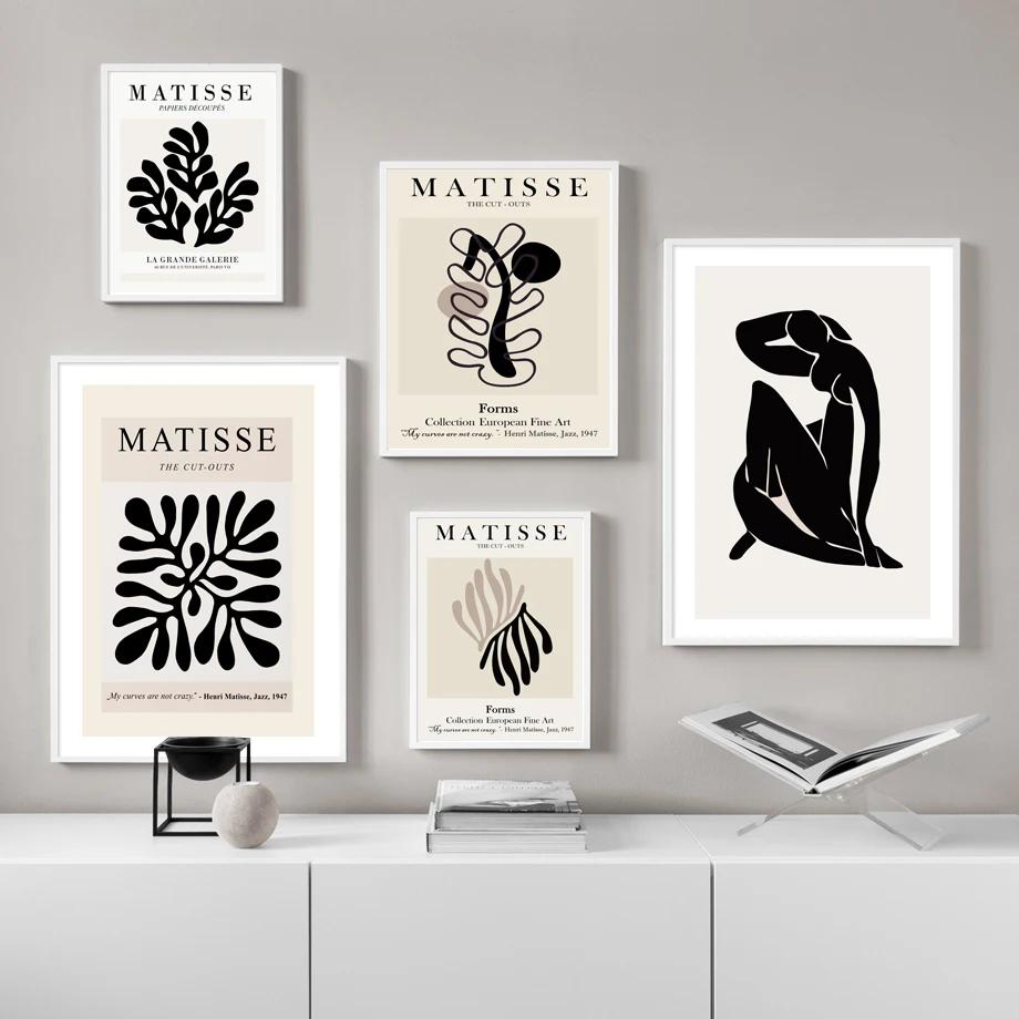 Black Abstract Matisse Coral Birds Leaves  Nude Wall Art Print Nordic Poster Canvas Painting Home Decor Pictures For Living Room