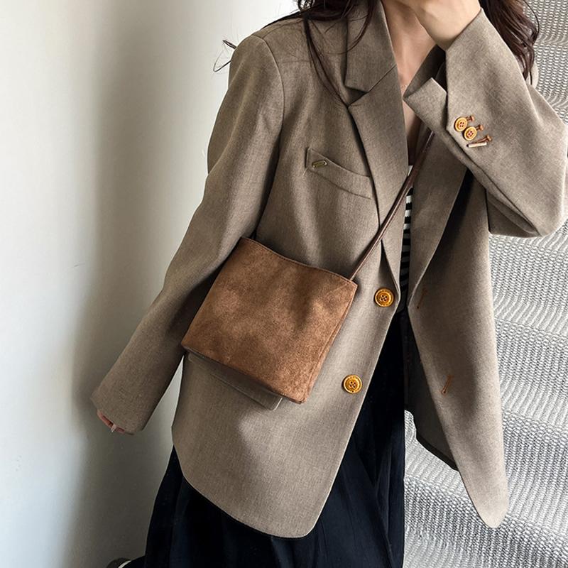 Retro Suede Hasp Sweet Shoulder Bags Sewing Thread Concise Women's Handbags High Quality Versatile Small Square Bag