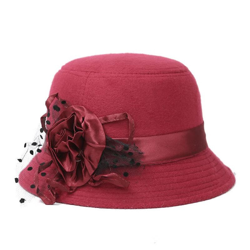 Dámský retro fedora klobouk ze vlněné plsti se širokou krempou ZHENYUEQI