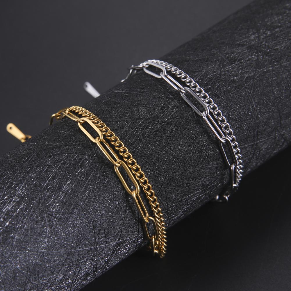 Paper Clip Chain Link Double Layers Bracelets For Women Men Gold Stainless Steel Bracelet Jewelry Friends Couple