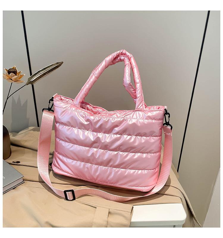 Winter casual lazy wind foreign style portable wide shoulder strap messenger bag women's space cotton embroidery thread large capacity solid color